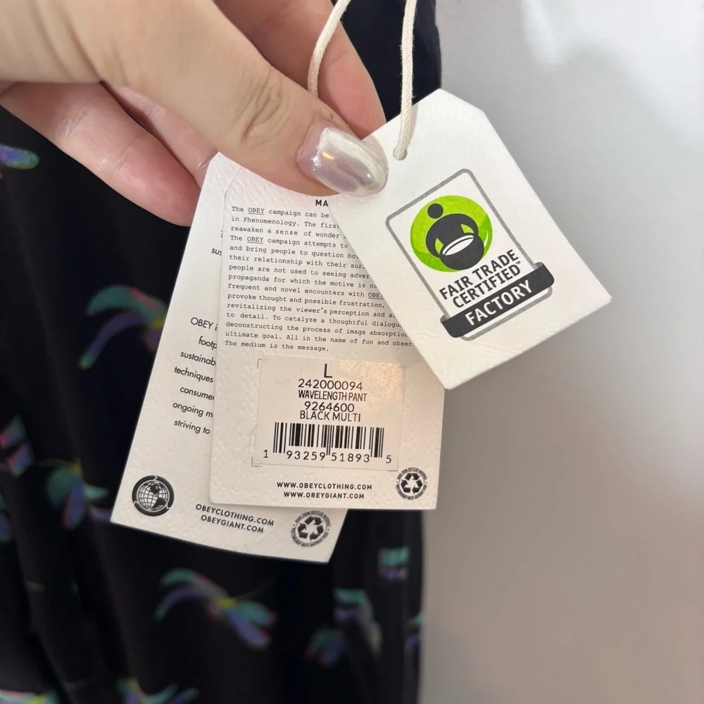 Obey Wavelength Pant Dragonfly NWT Large Elastic Waist Pockets Sustainable Tie - Picture 12 of 16